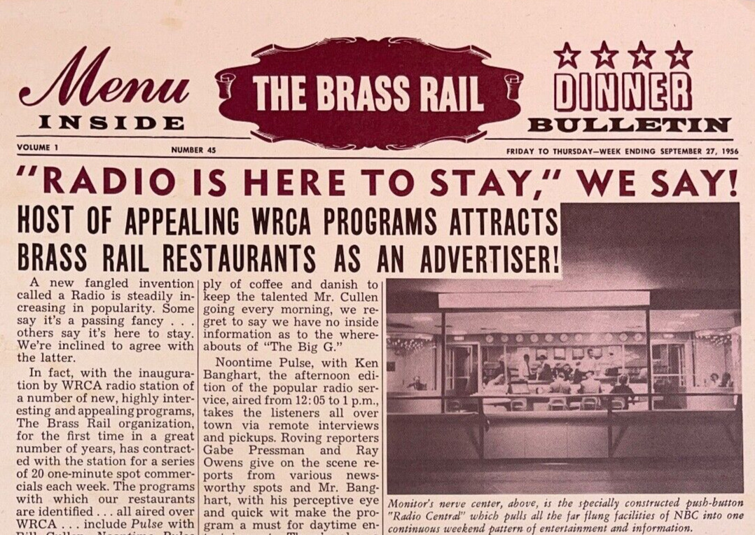 Vintage 1956 50s THE BRASS RAIL Souvenir Restaurant Menu Brooklyn NYC New York