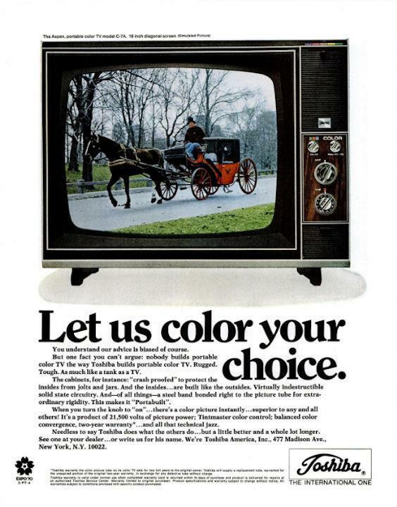 1969 Toshiba PRINT AD details the durable Portable Television Aspen C -7A