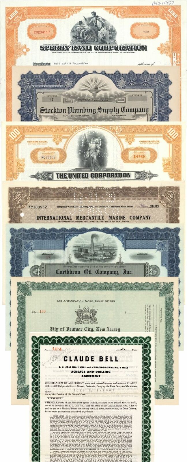 Wholesale Group of Stocks and Bonds - Stock Certificate - General Stocks
