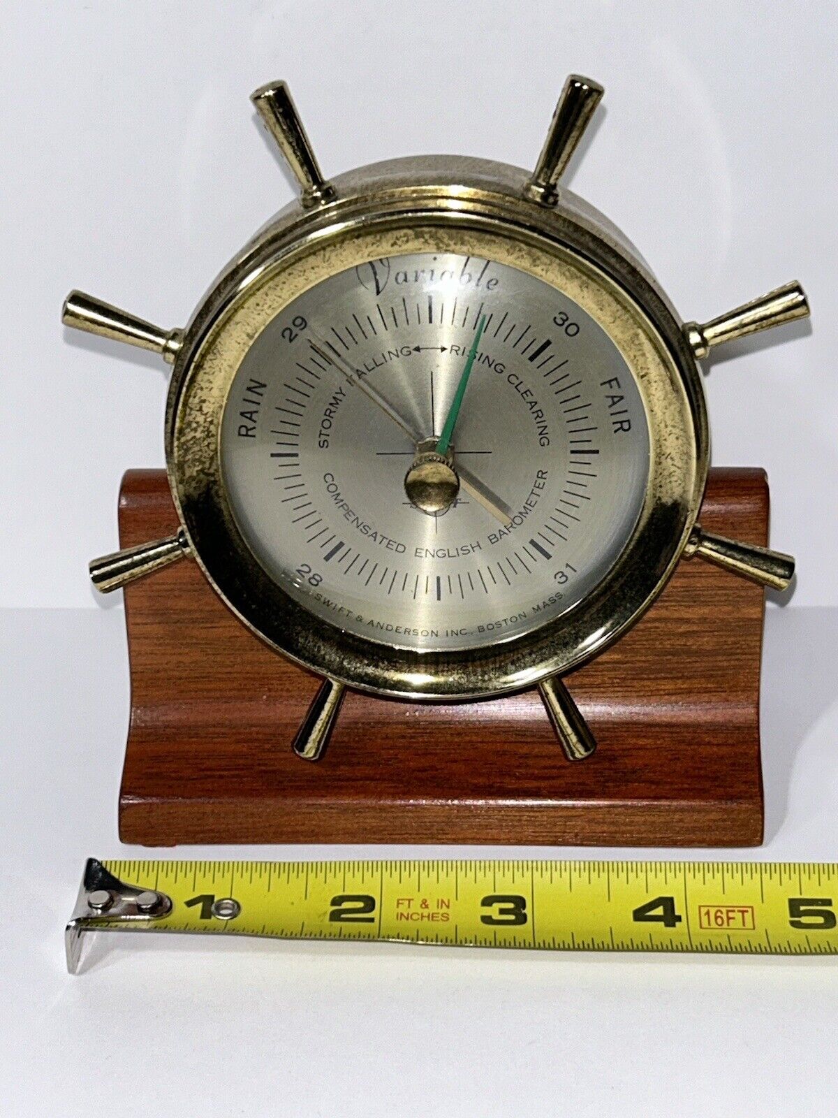 Ships Wheel Barometer Compensated English Barometer Wood Base Nautical Barometer