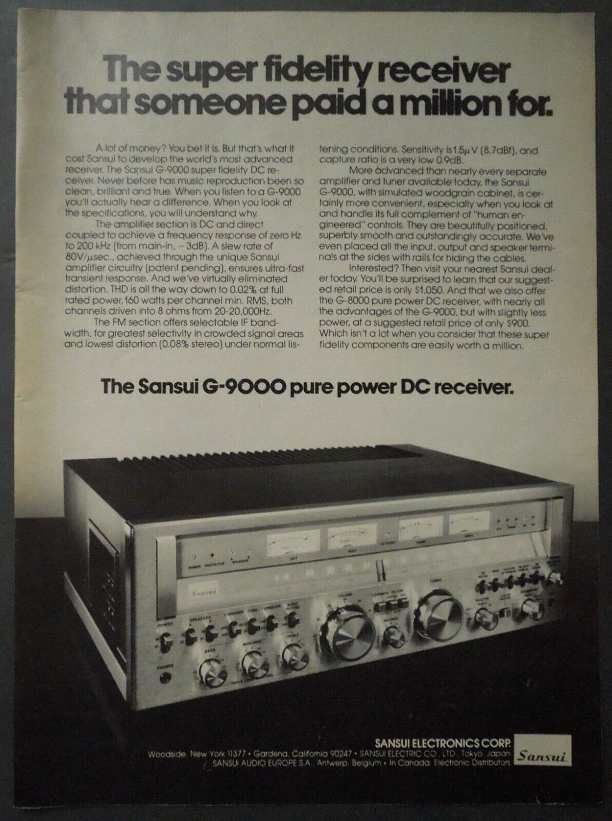 1978 SANSUI G-9000 Pure Power DC Receiver Magazine Ad