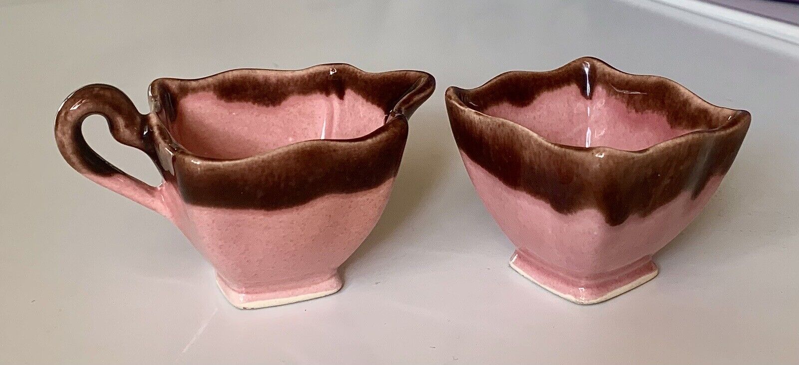 VTG California Pottery Mid Century MCM Small Miniature Pink Creamer & Sugar Bowl