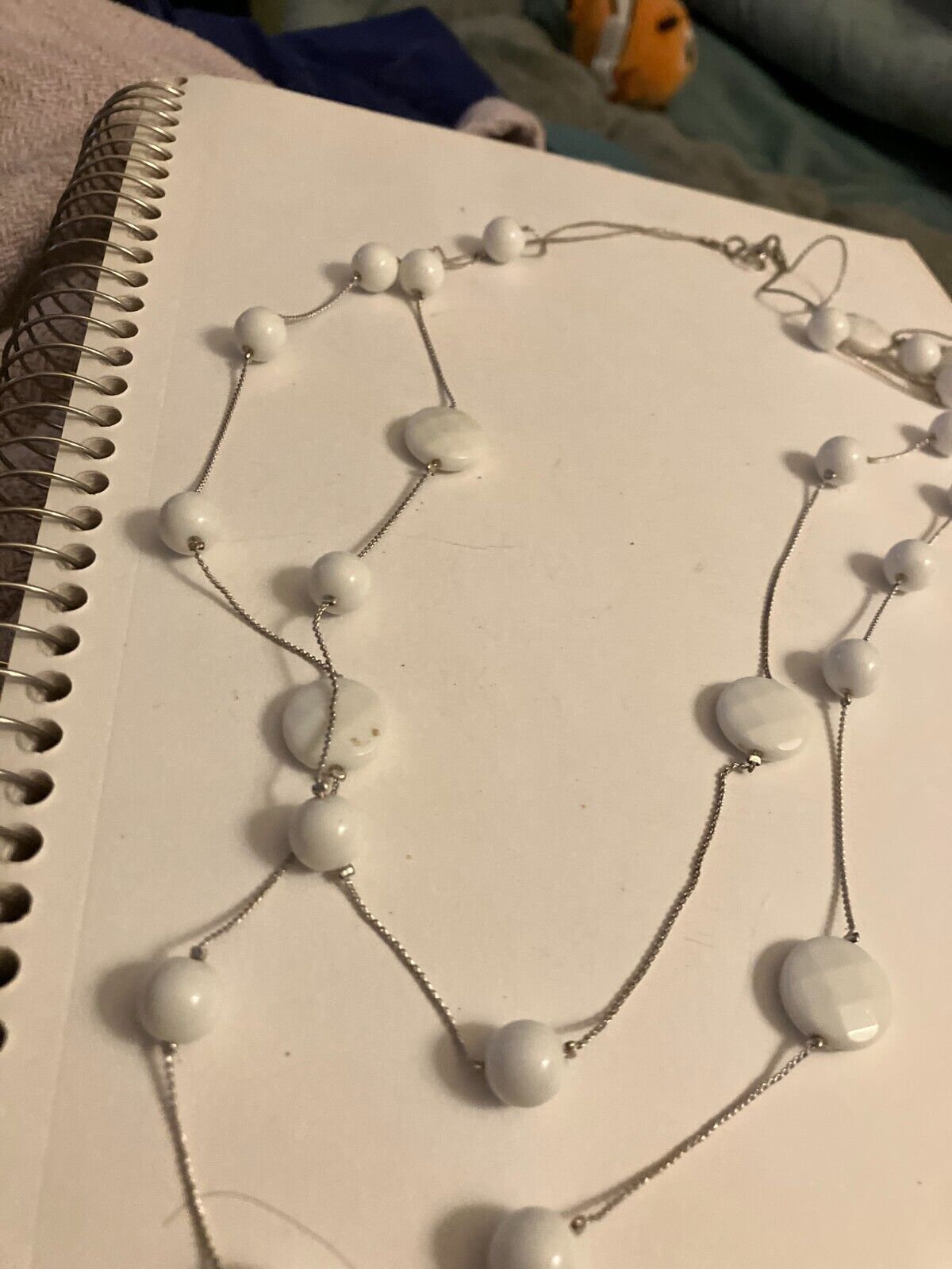 vintage estate white bead multi strand wire chain necklace