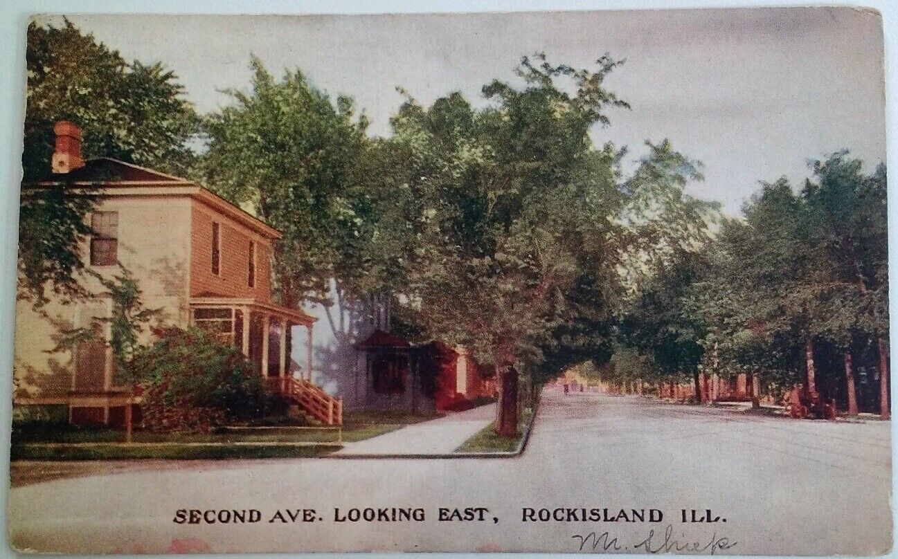 Rock Island IL Postcard Very Early Rare Second Avenue East Street Homes 