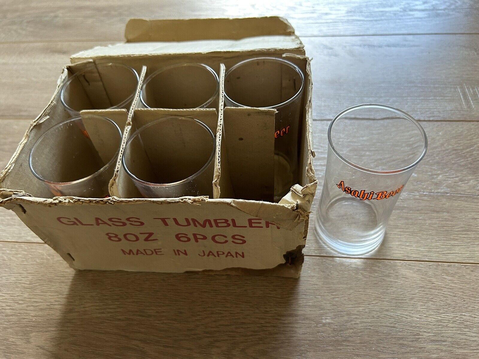 Vintage Asahi Beer 8oz Glass Tumbler Cup Set Of 6 Made In Japan