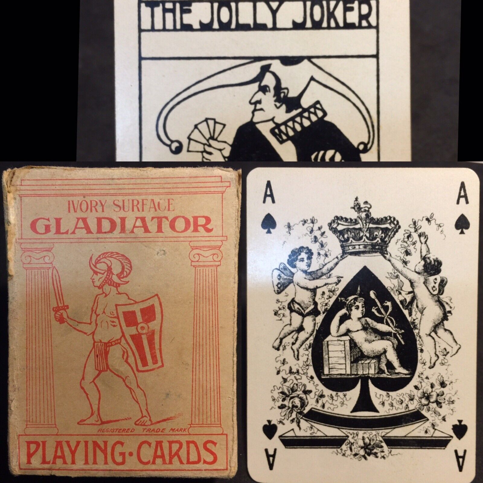 Antique Playing Cards Gladiator High Grade Condensed Poker Deck 52+ Joker & Box