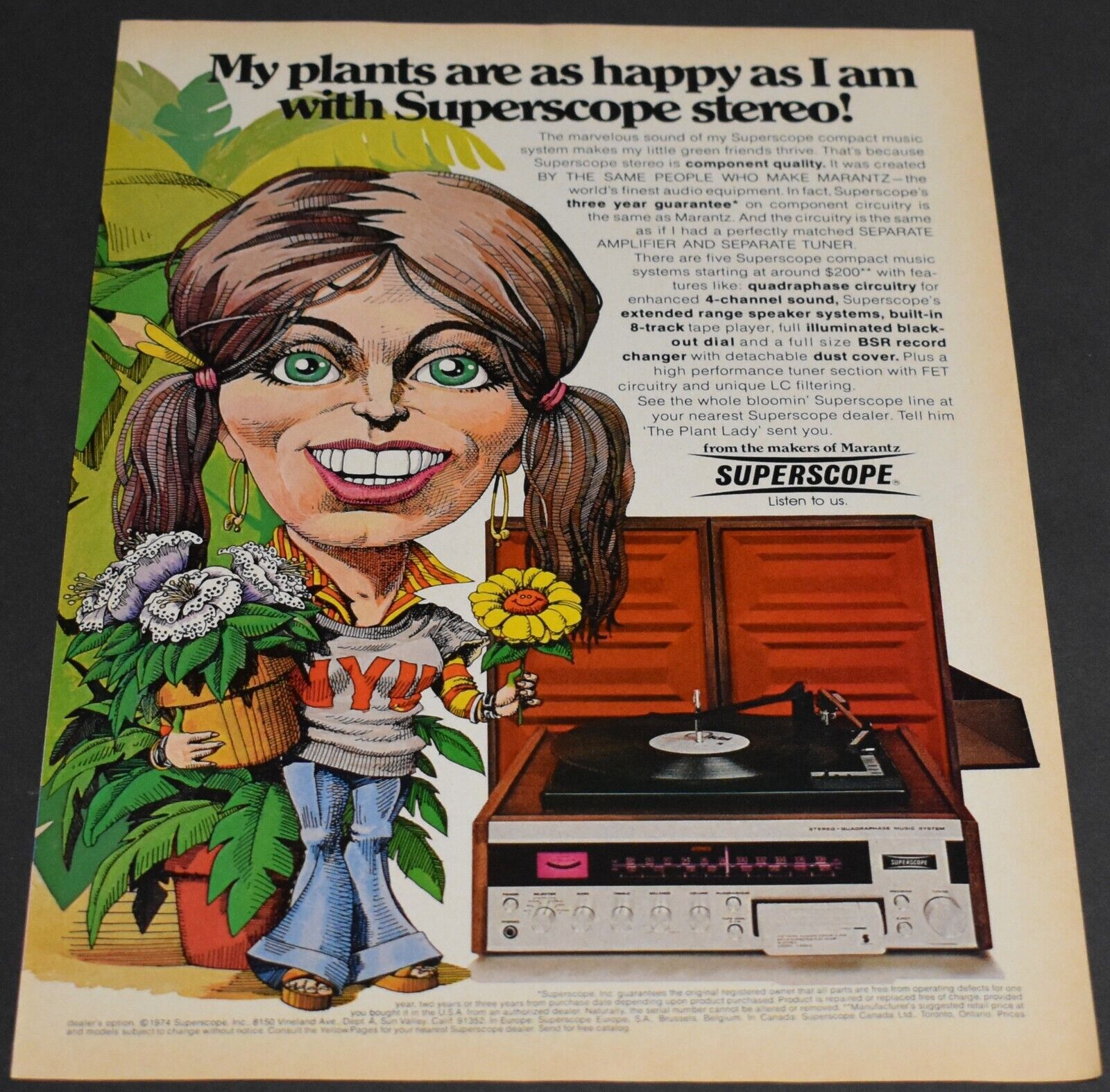1975 Print Ad Superscope Marantz Stereo Whole Bloomin\' NYU Quadraphase Art Music