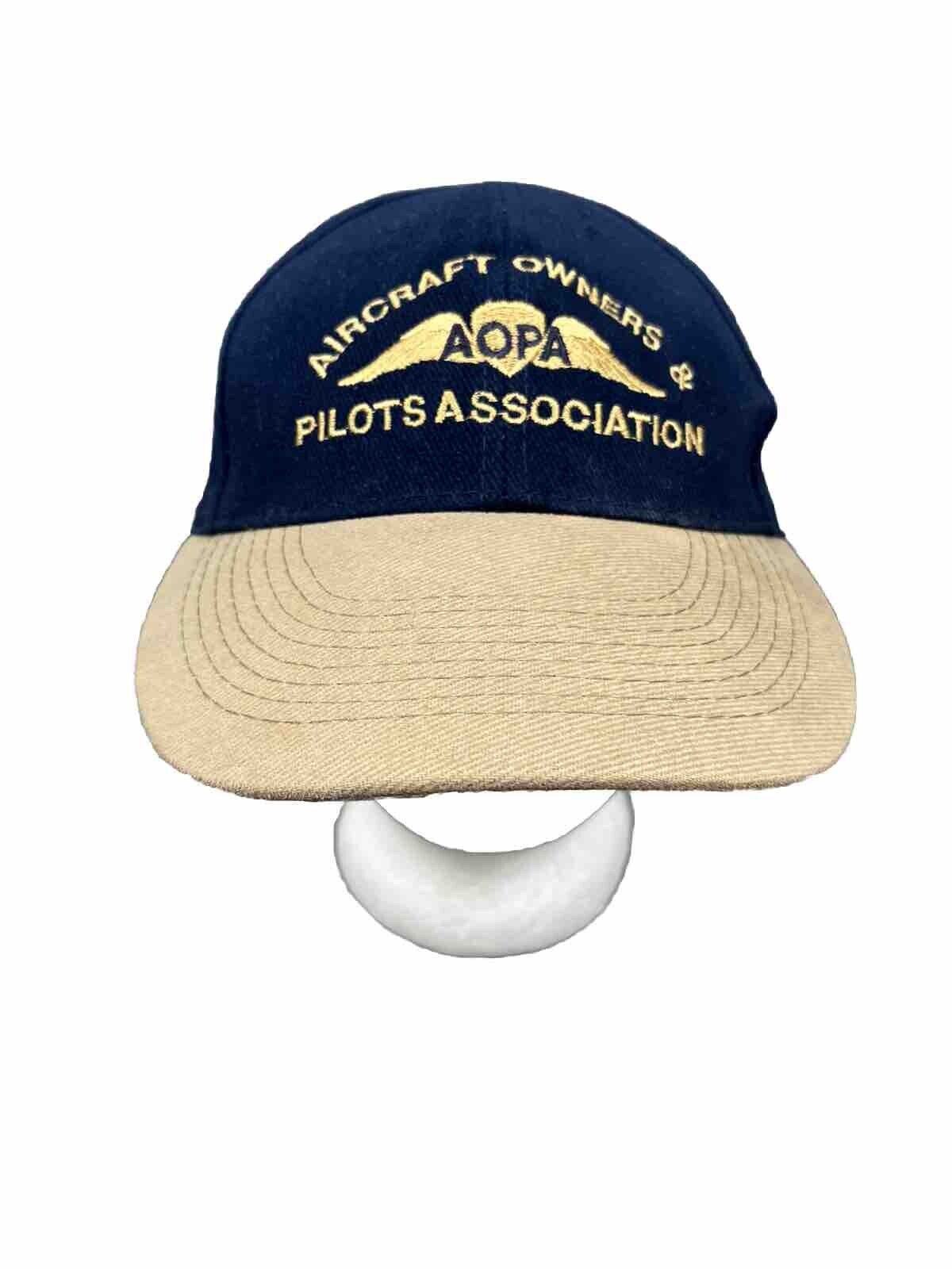 AOPA Aircraft Owners and Pilots Association Hat Airplane Blue Tan Cap Corduroy