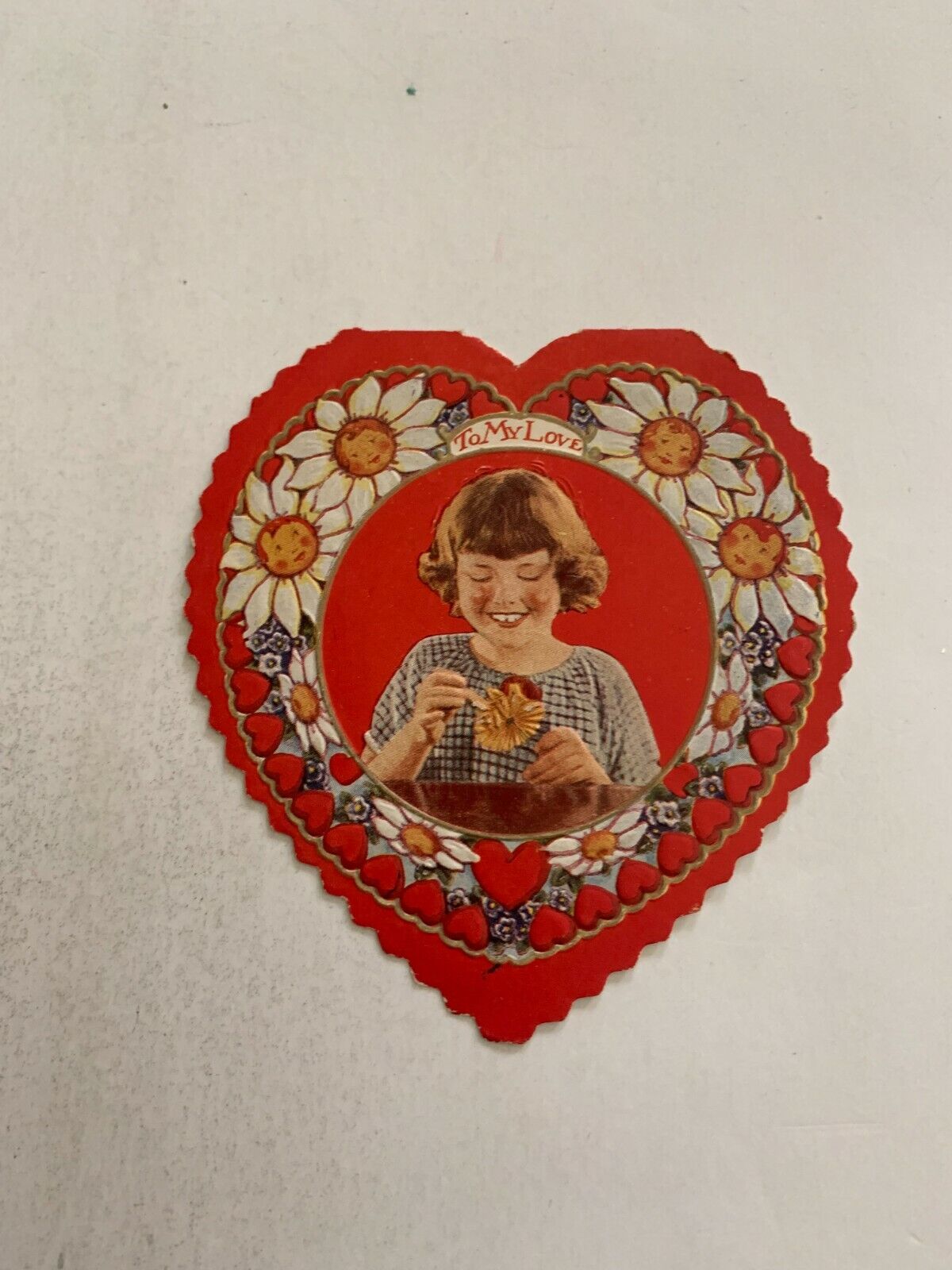 Vintage c.1930\'s Valentine Greeting Card Girl Flowers