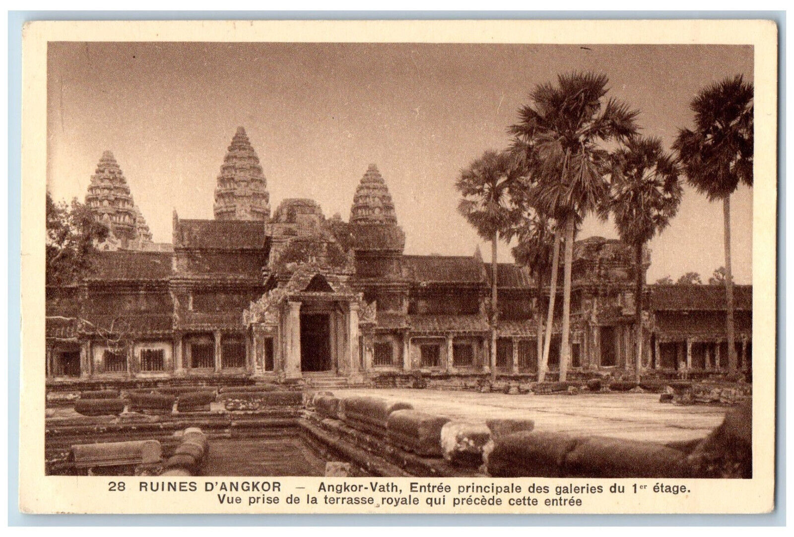 Siem Reap Cambodia Postcard Angkor Wat Ruins Main Entrance Royal Terrace c1920\'s