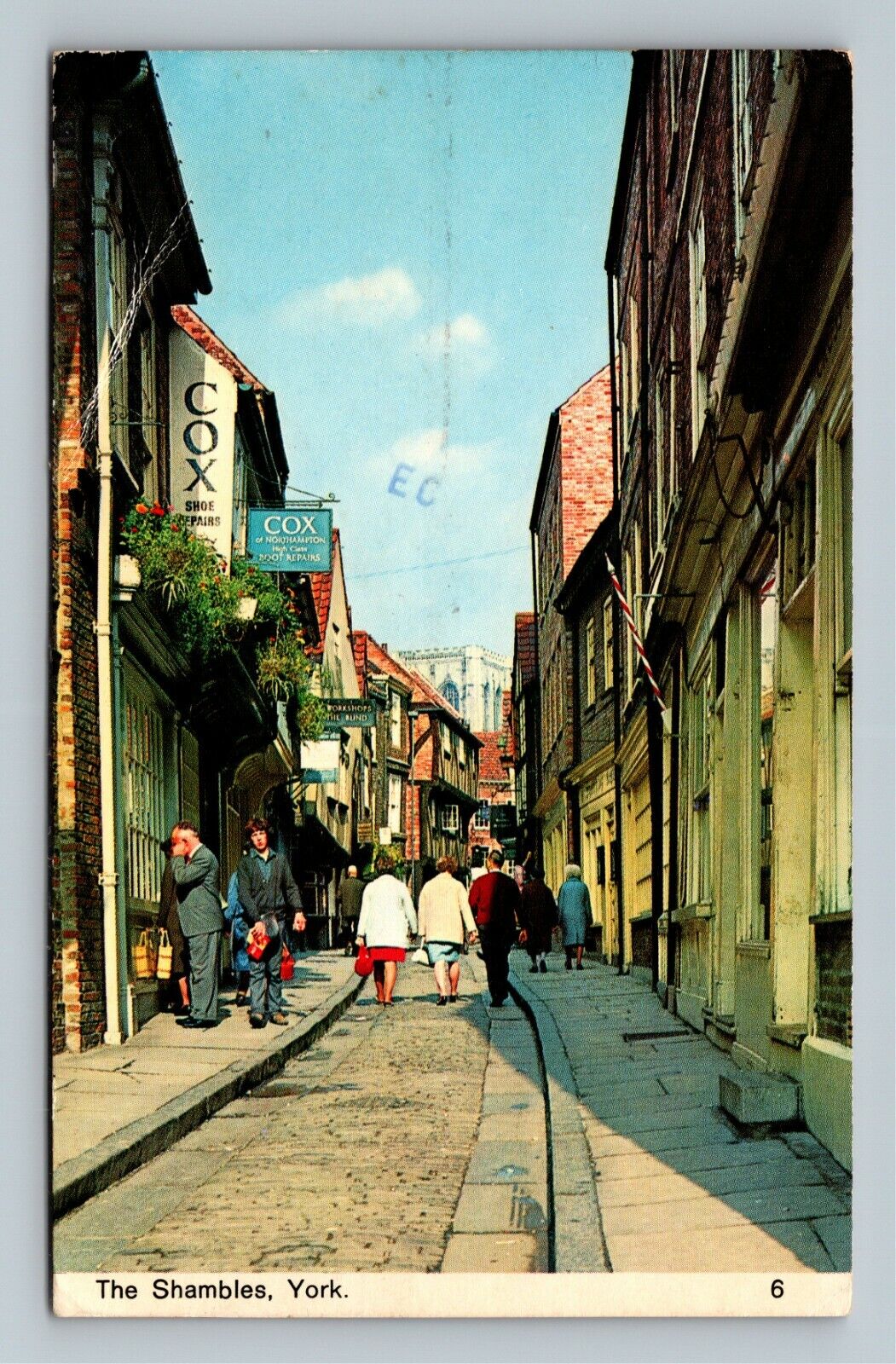 York UK, Shambles Shoppers, Cox Shoe Repair Storefronts Vintage England Postcard