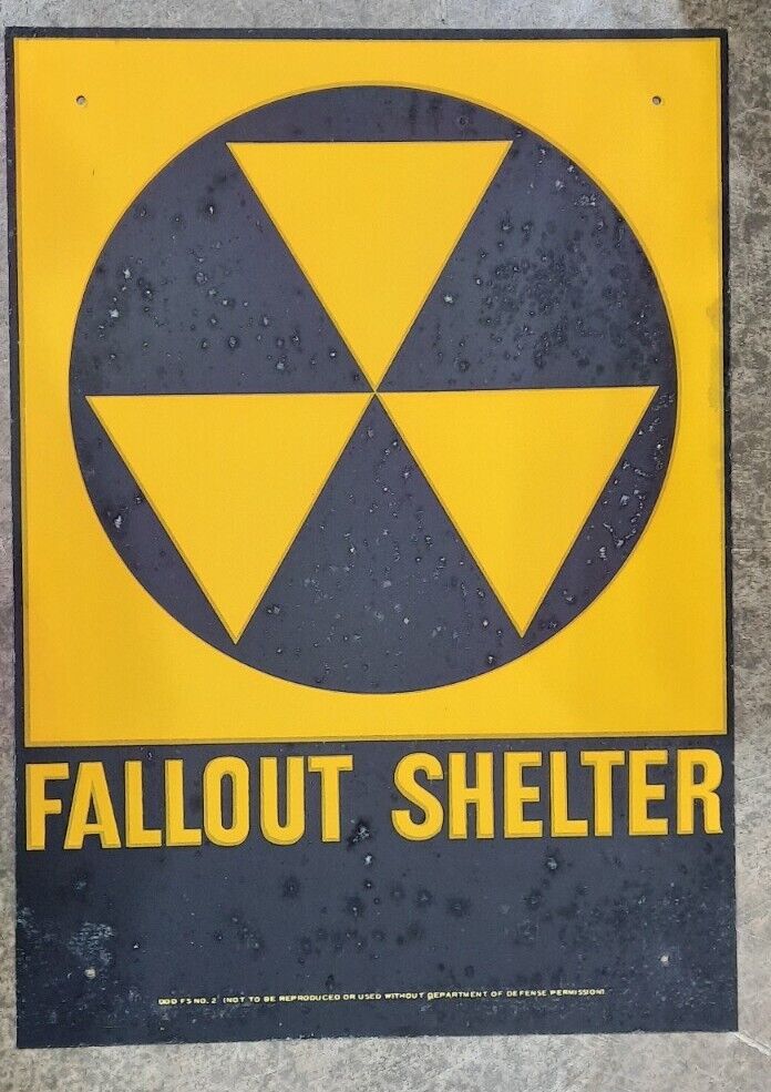 Vintage Original 1950s - 1960s Fallout Shelter Sign WITH IMPERFECT AGE SPOTS 