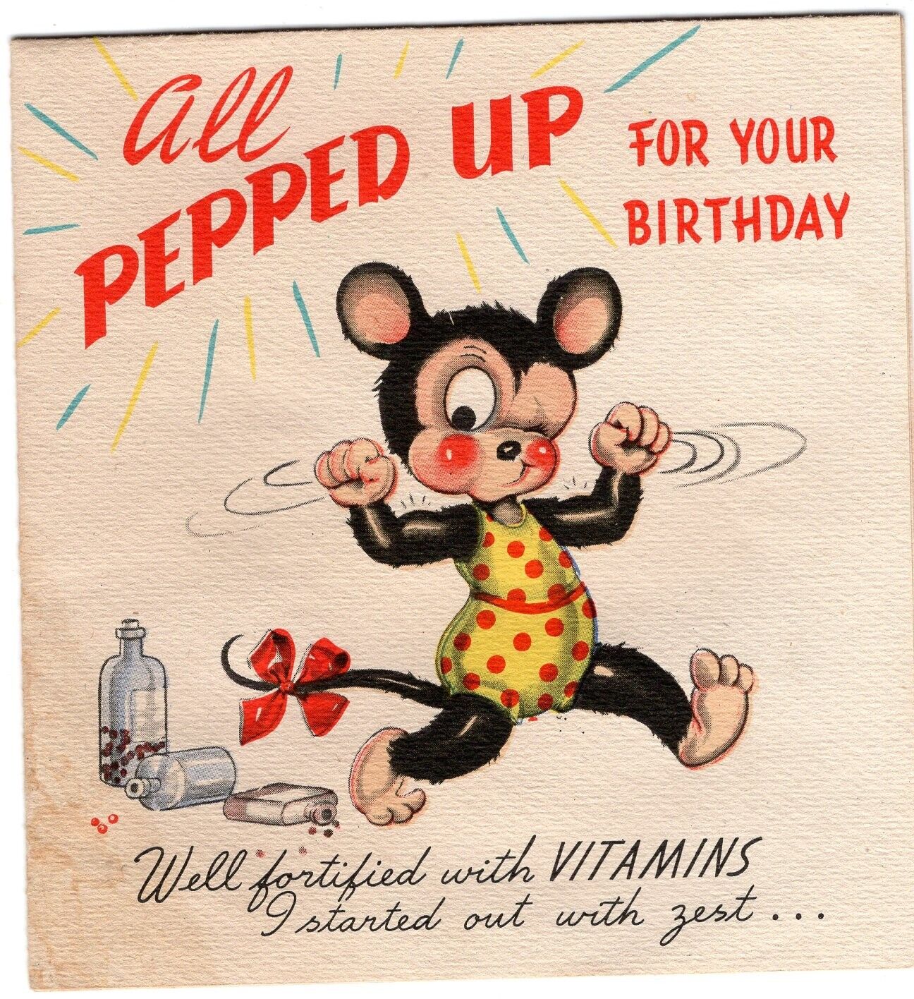 Rust Craft Vintage Anthropomorphic  'Fortified Mouse'   Birthday Card