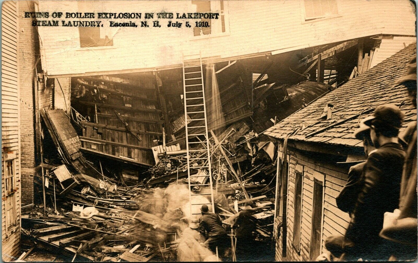 RPPC Ruins of Steam Laundry Boiler Explosion Laconia New Hampshire 1910 Postcard