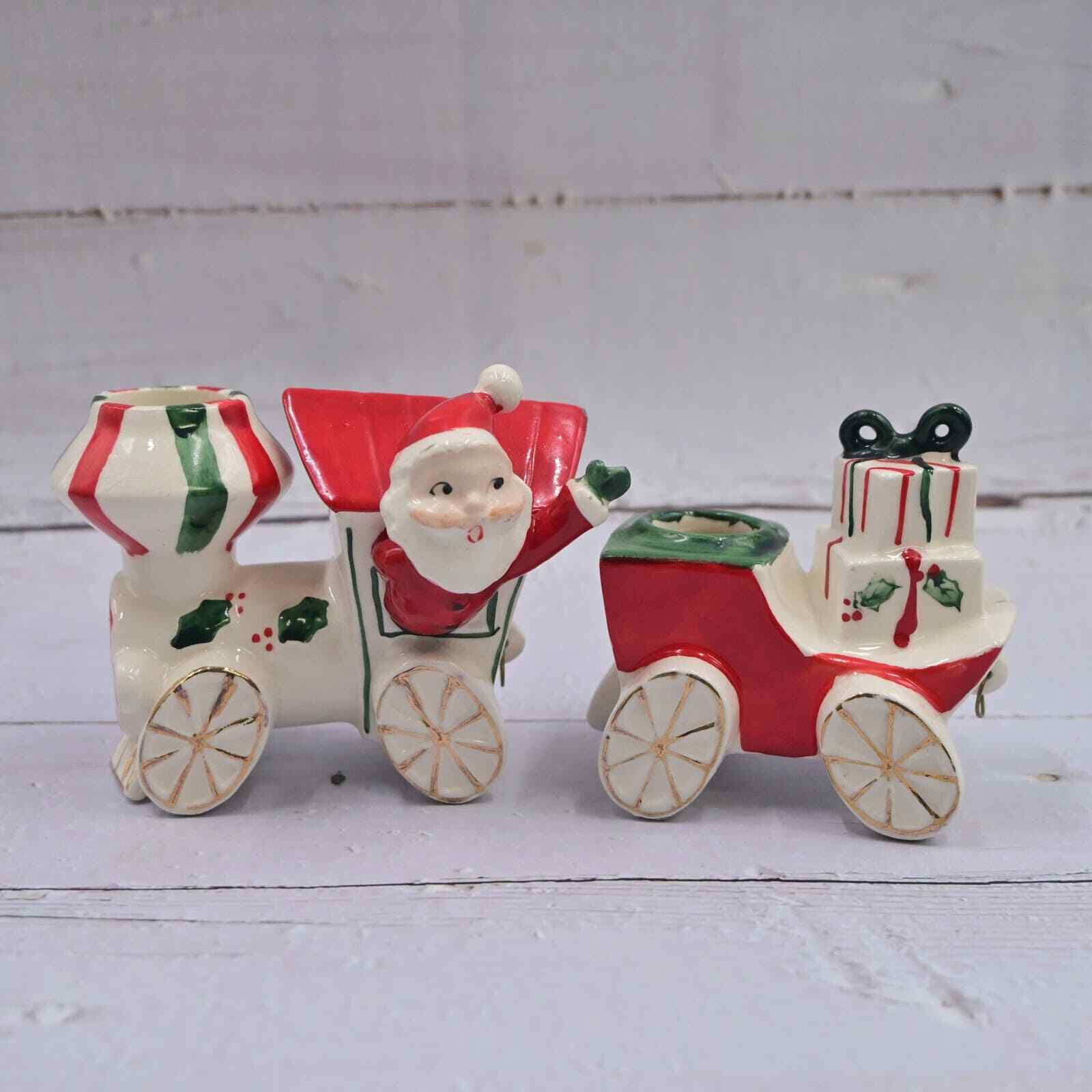 Vintage Napco Christmas Santa Candle Holder With Caboose Figures 