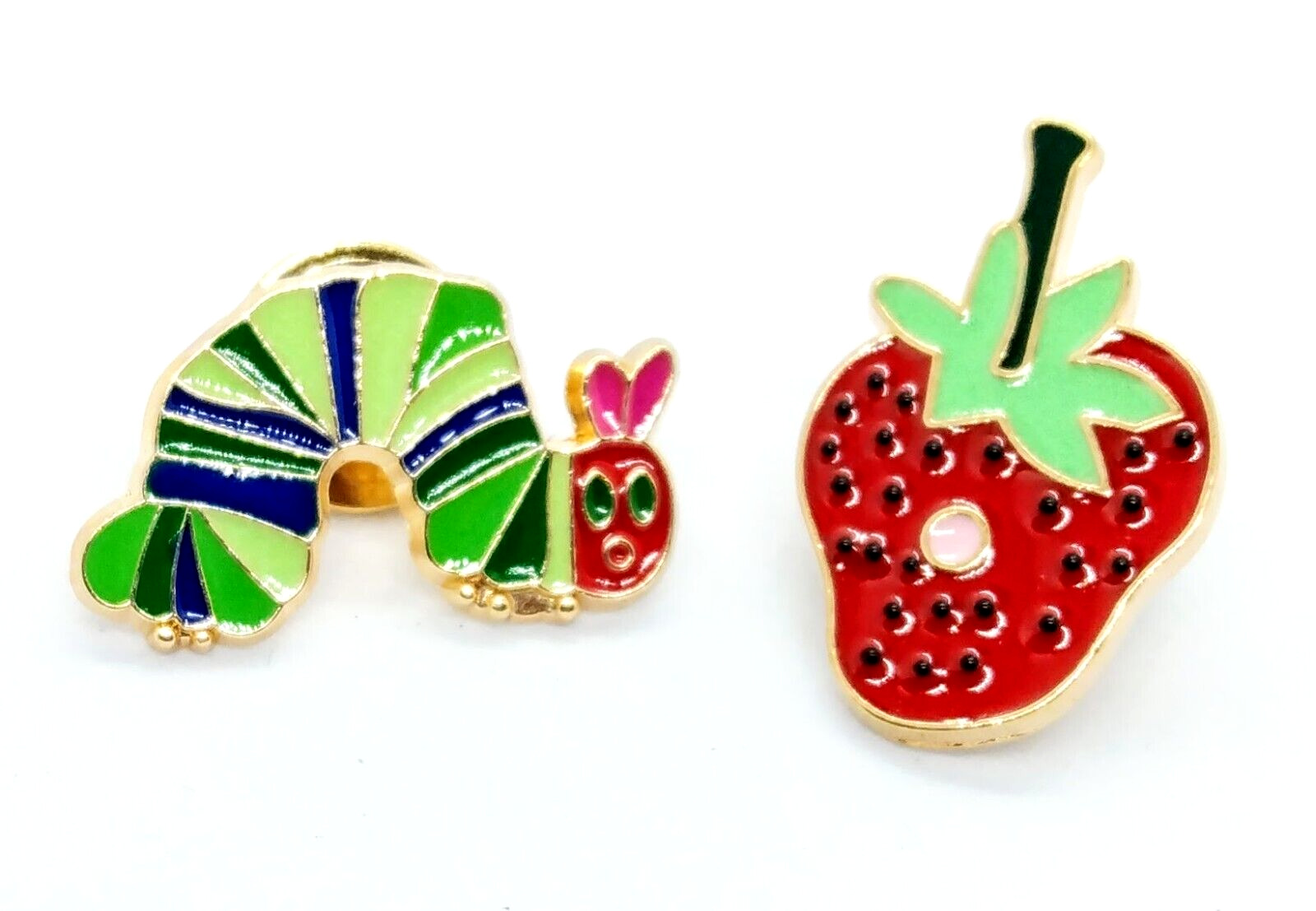THE VERY HUNGRY CATERPILLAR & STRAWBERRY PINS Children\'s Book Enamel Brooches