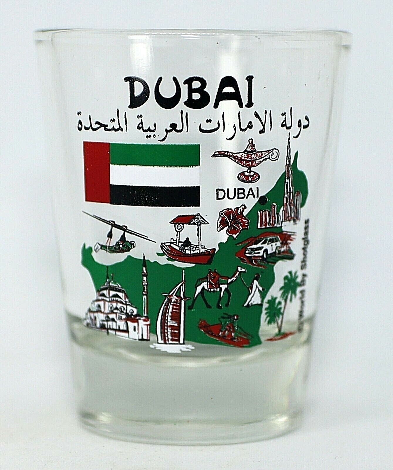 DUBAI UNITED ARAB EMIRATES (UAE) LANDMARKS COLLAGE SHOT GLASS SHOTGLASS