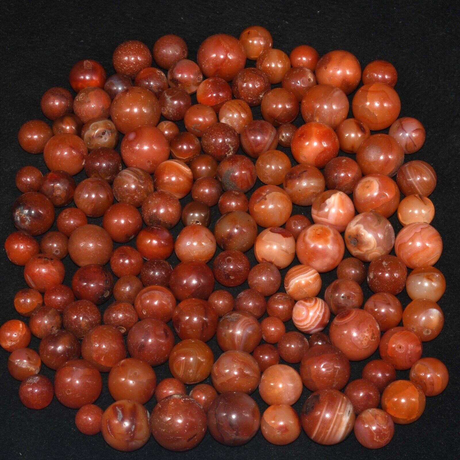 130 Ancient Old Round Banded Carnelian Stone Dzi Beads With Vibrant Color & Eyes