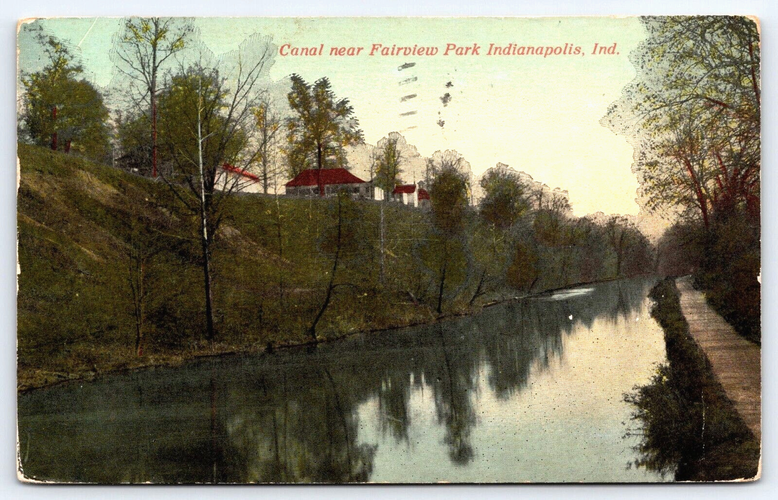 Indianapolis IN-Indiana, Canal Near Fairview Park Antique Vintage 1912 Post Card