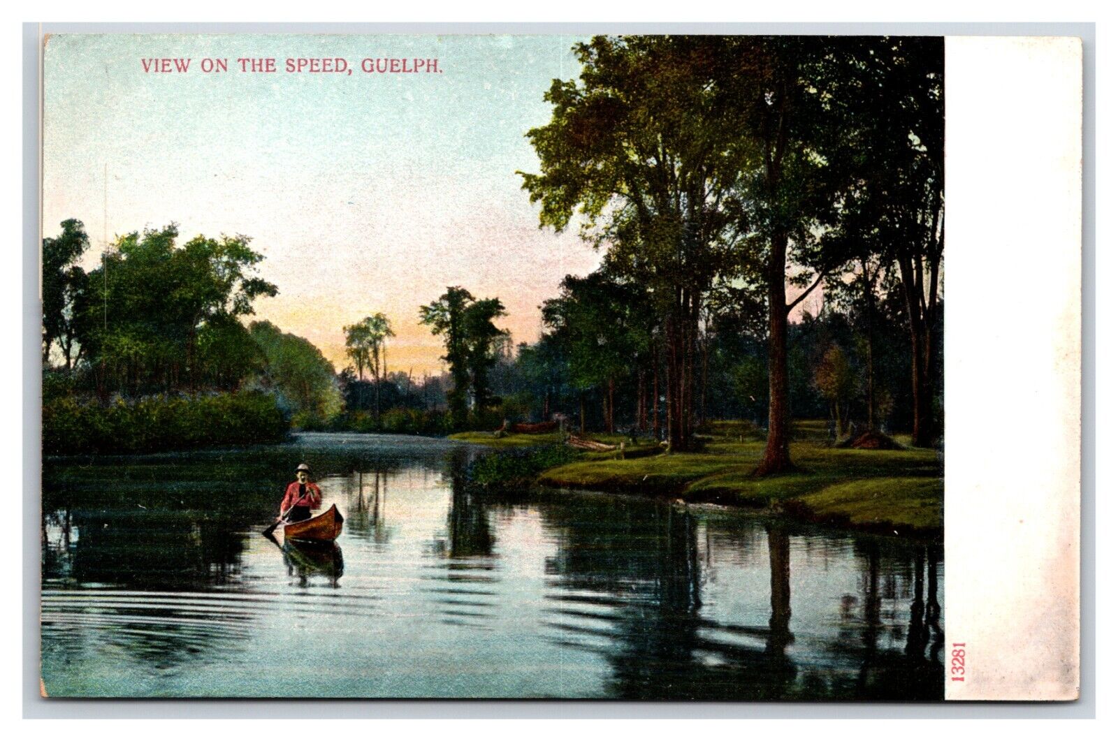 Canoes on the Speed Guelph Ontario Canada UNP DB Postcard T9