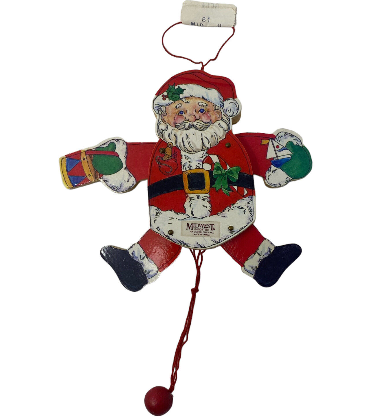 Vintage Midwest Imports SANTA CLAUS Pull String Jump Jack Toy Christmas Ornament