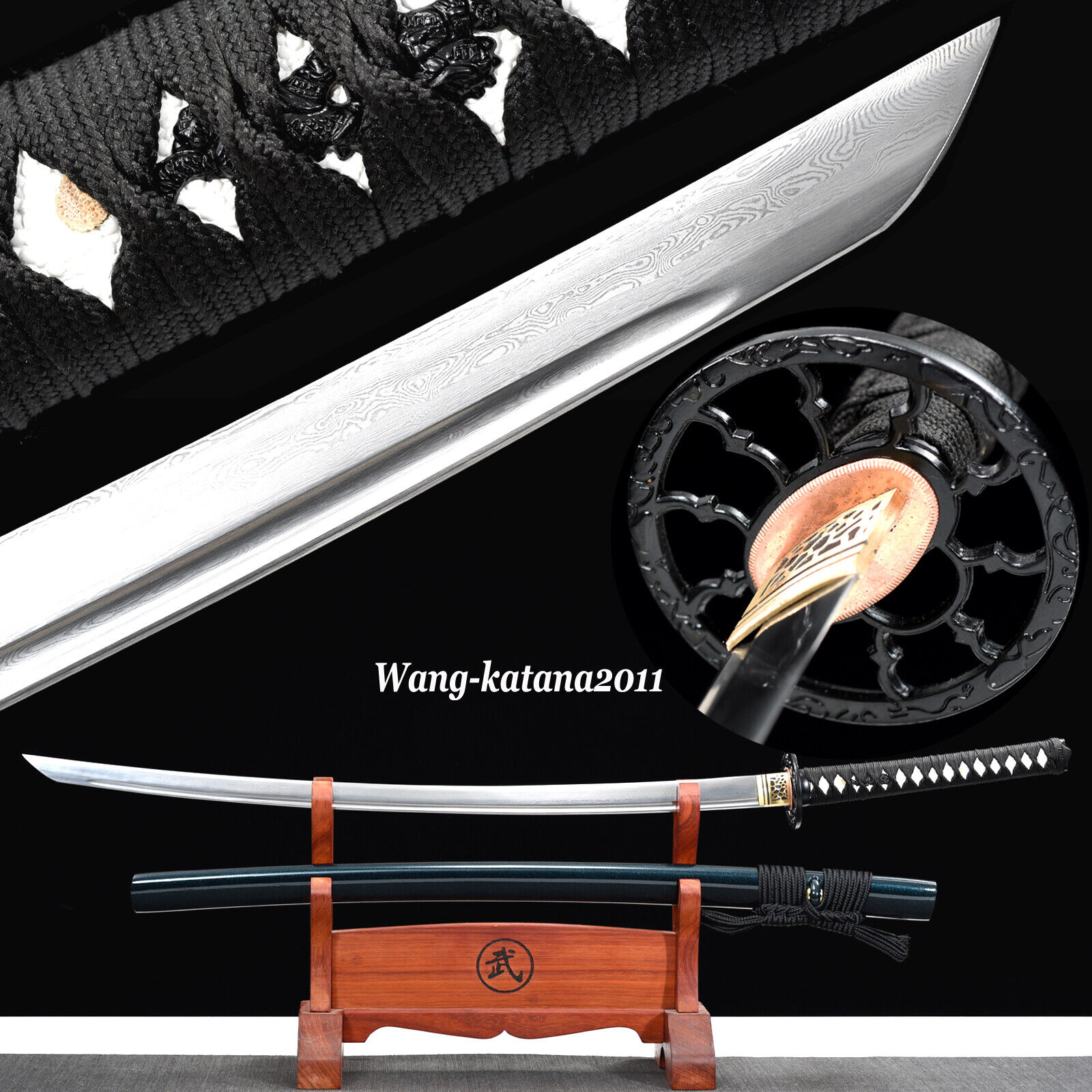 Unique Reversed Blade Katana Damascus Folded Steel Japanese Samurai Sharp Sword