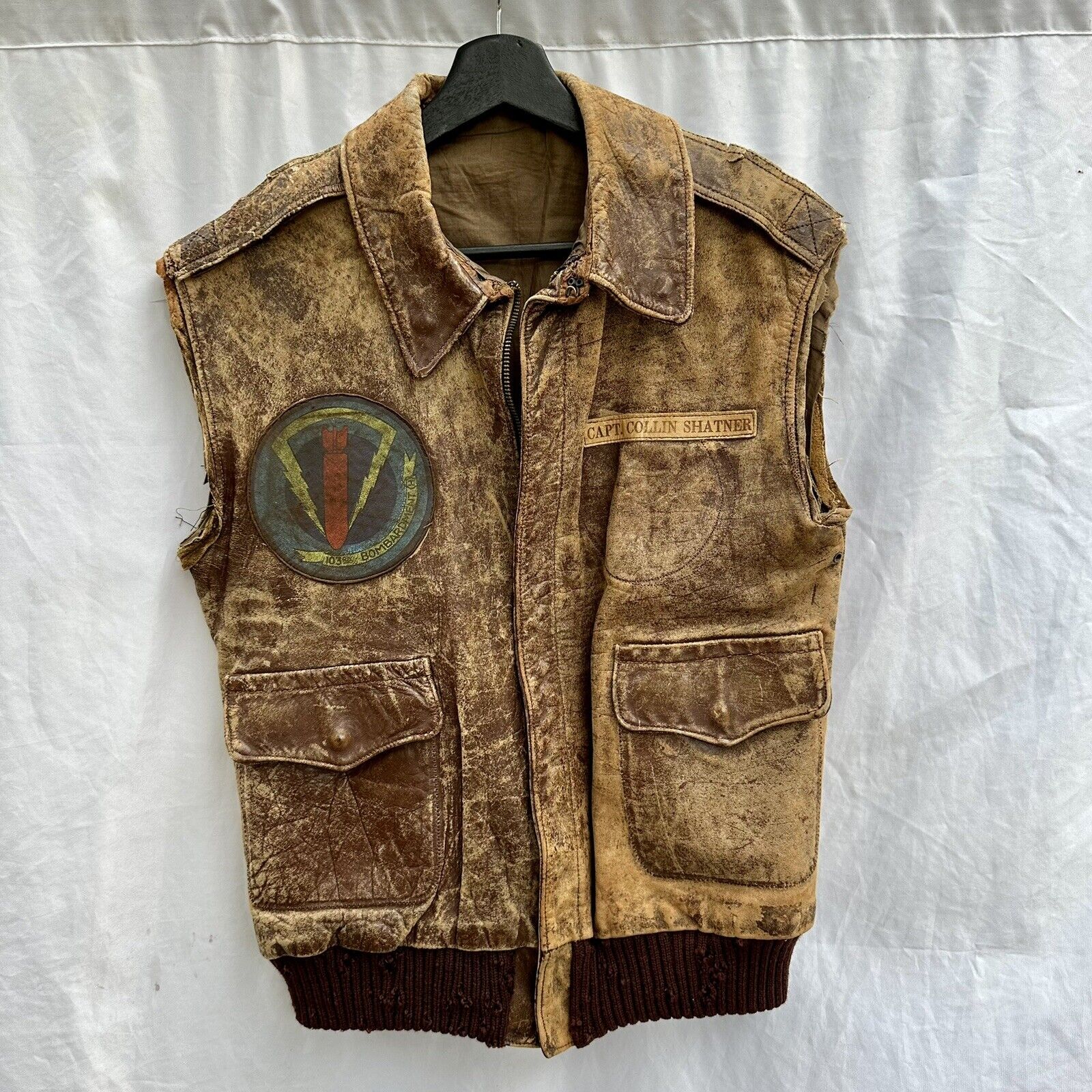 WWII A-2 Leather Flight Jacket Customized Vest 103rd Bomb Group Patched