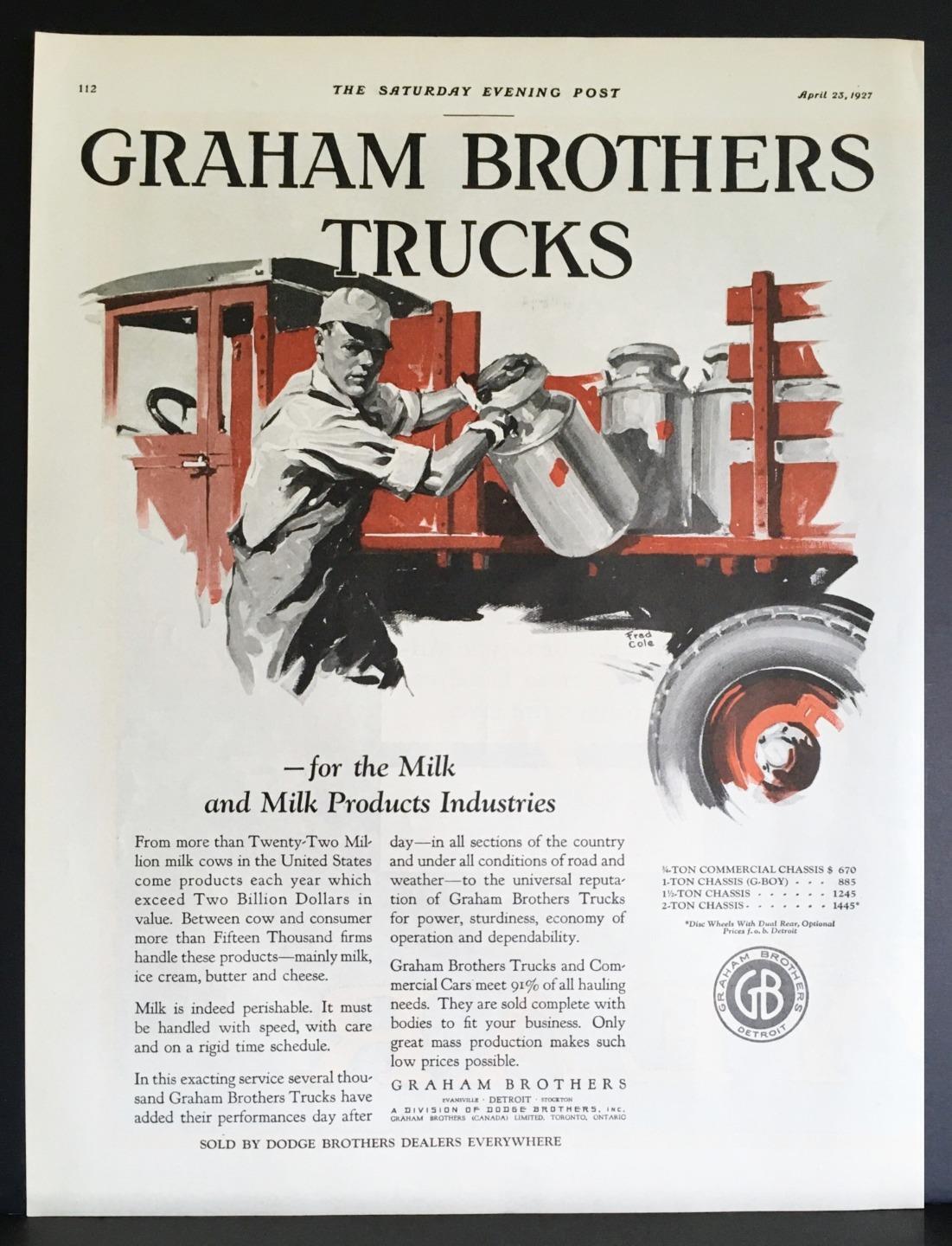 1927 Dodge Graham Brothers MIlk Truck Fred Cole Art Print Vintage Ad