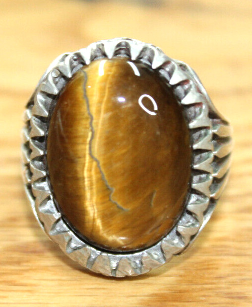 Vintage Original Yemeni Tiger Eye Stone Sterling Silver Yamani Handmad Ring 10us