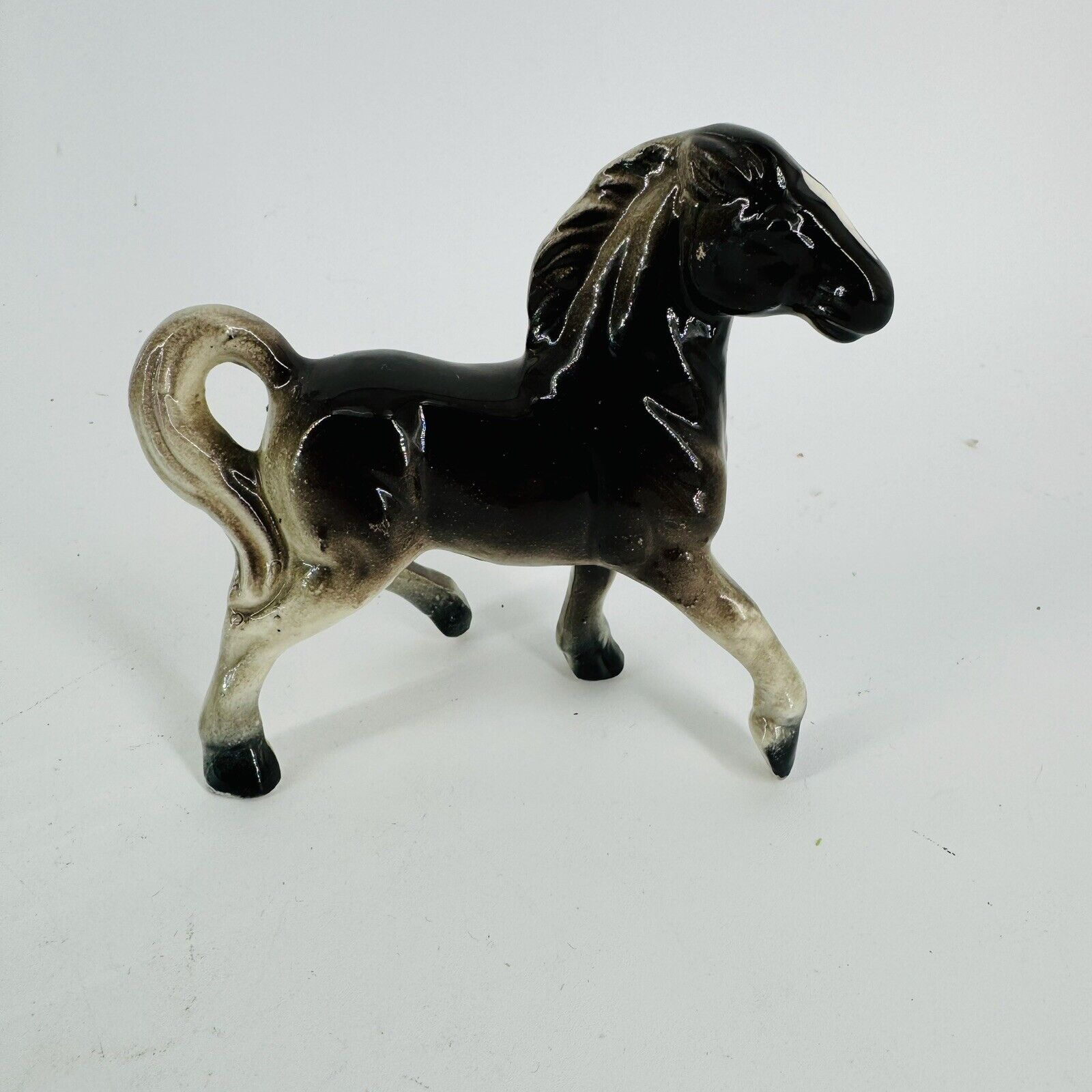 Vtg FW Woolworth Co Ceramic Black and Gray Horse Figurein 4 in tall