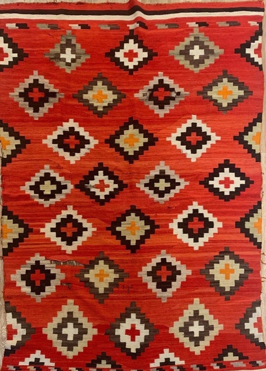 Exquisite Navajo Transitional Blanket with Spider Woman Crosses c. 1890s 