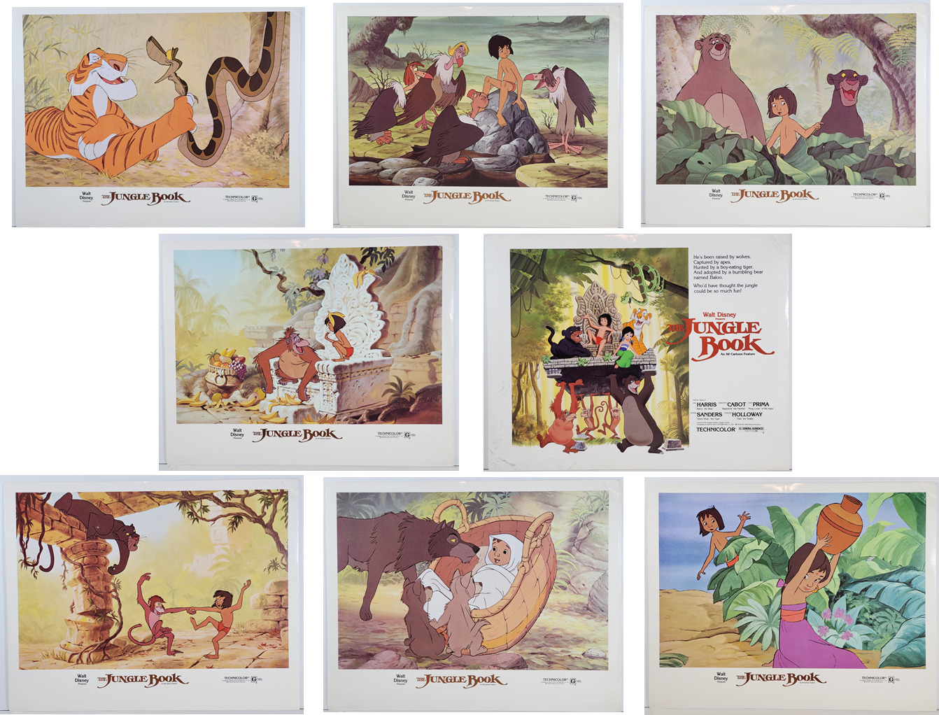 1978 Original Vintage Disney Jungle Book Lobby Cards Movie Theater 11X14 Promos