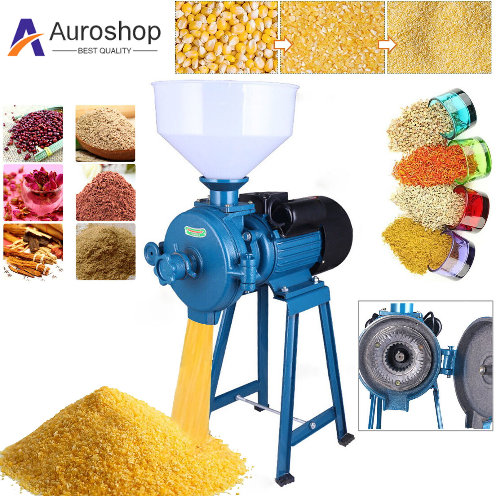 Electric Grinder Mill Grain Corn Wheat Feed/Flour Wet &Dry Cereal Machine 2200W 