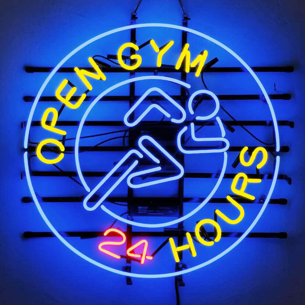 Open GYM 24 Hours Neon Light Sign Lamp Decor Artwork Glass 18x18