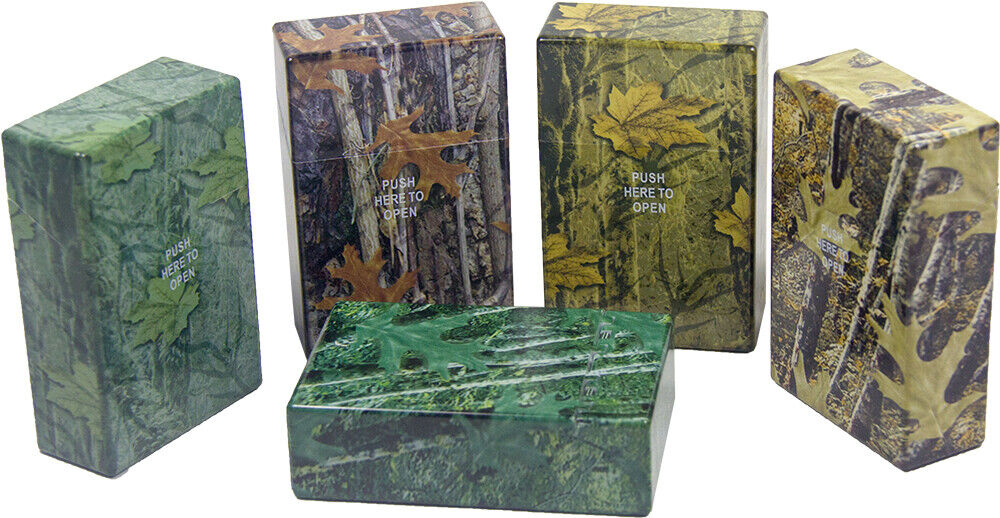 5 Pack King Size Push-to-Open Plastic Cigarette Case Camouflage Design 
