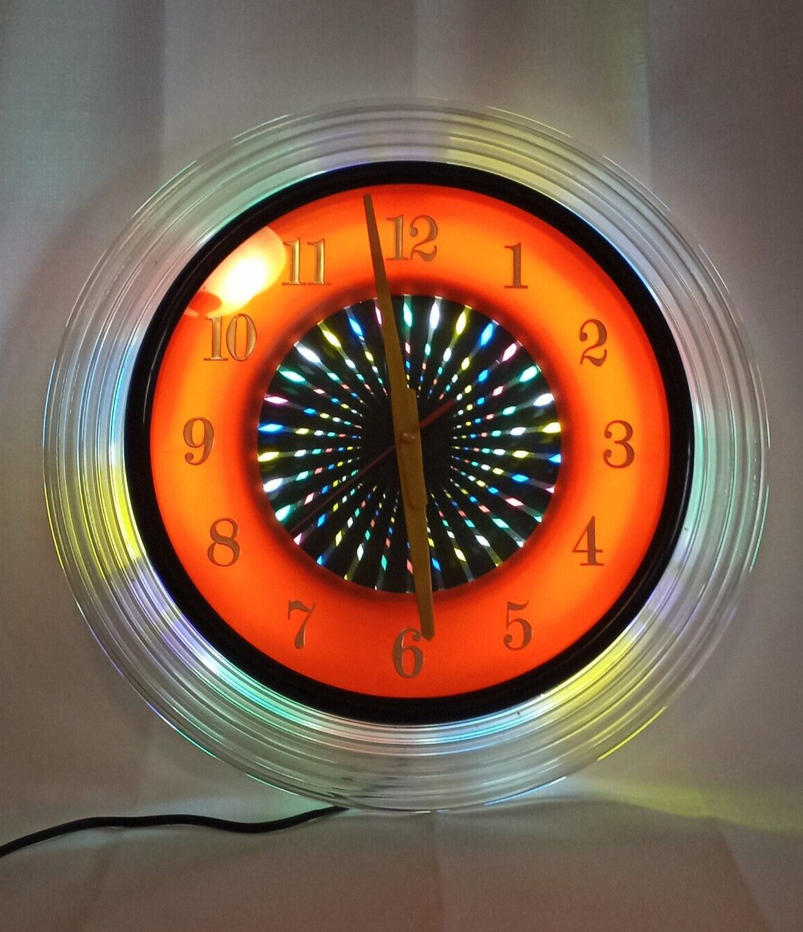 Rare Vintage MCM Large Light Kaleidoscope Wall Clock Psychedelic Starburst