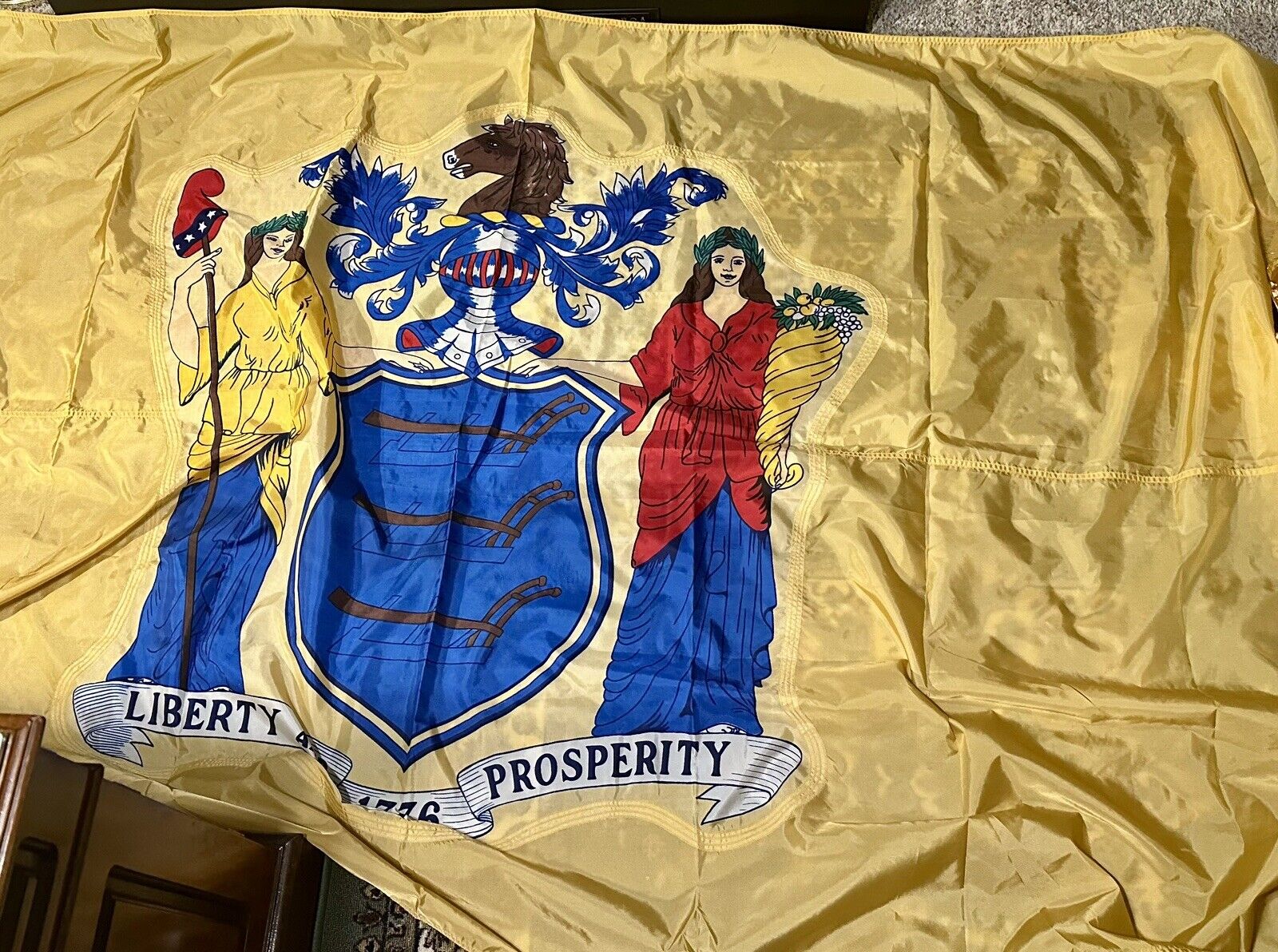 5x8FT New Jersey Flag With Grommets. Stitched Coat Of Arms. 