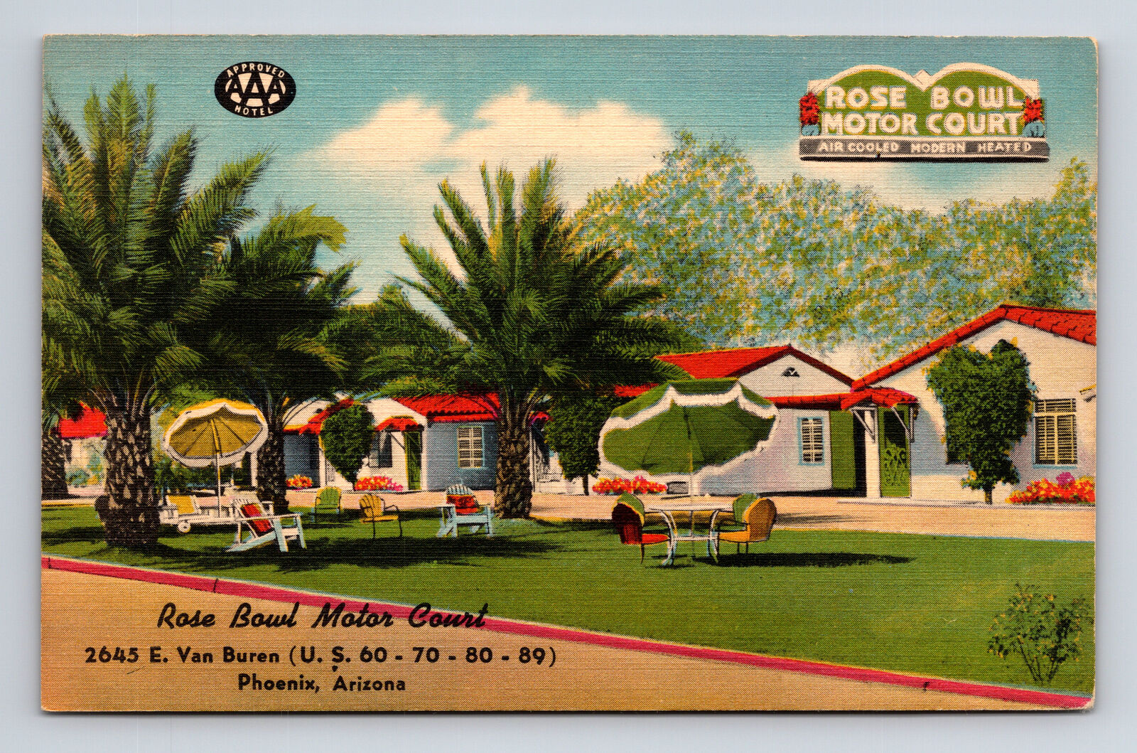 Rose Bowl Motor Court Motel Cottages Phoenix Arizona AZ Postcard