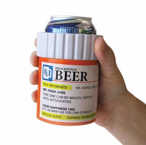 MEDICINE PILL BOTTLE CONTAINER - Beer & Soda can drink COOLER sleeve wrap holder