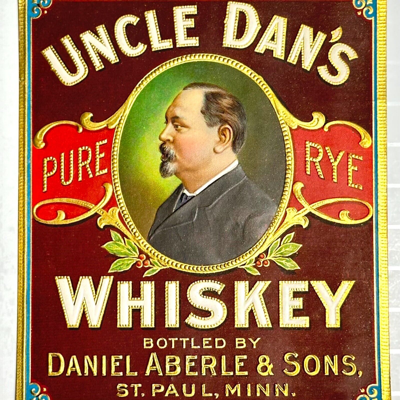 Pre-Prohibition Uncle Dan\'s Whiskey Daniel Aberle & Sons Gilt Embossed Label