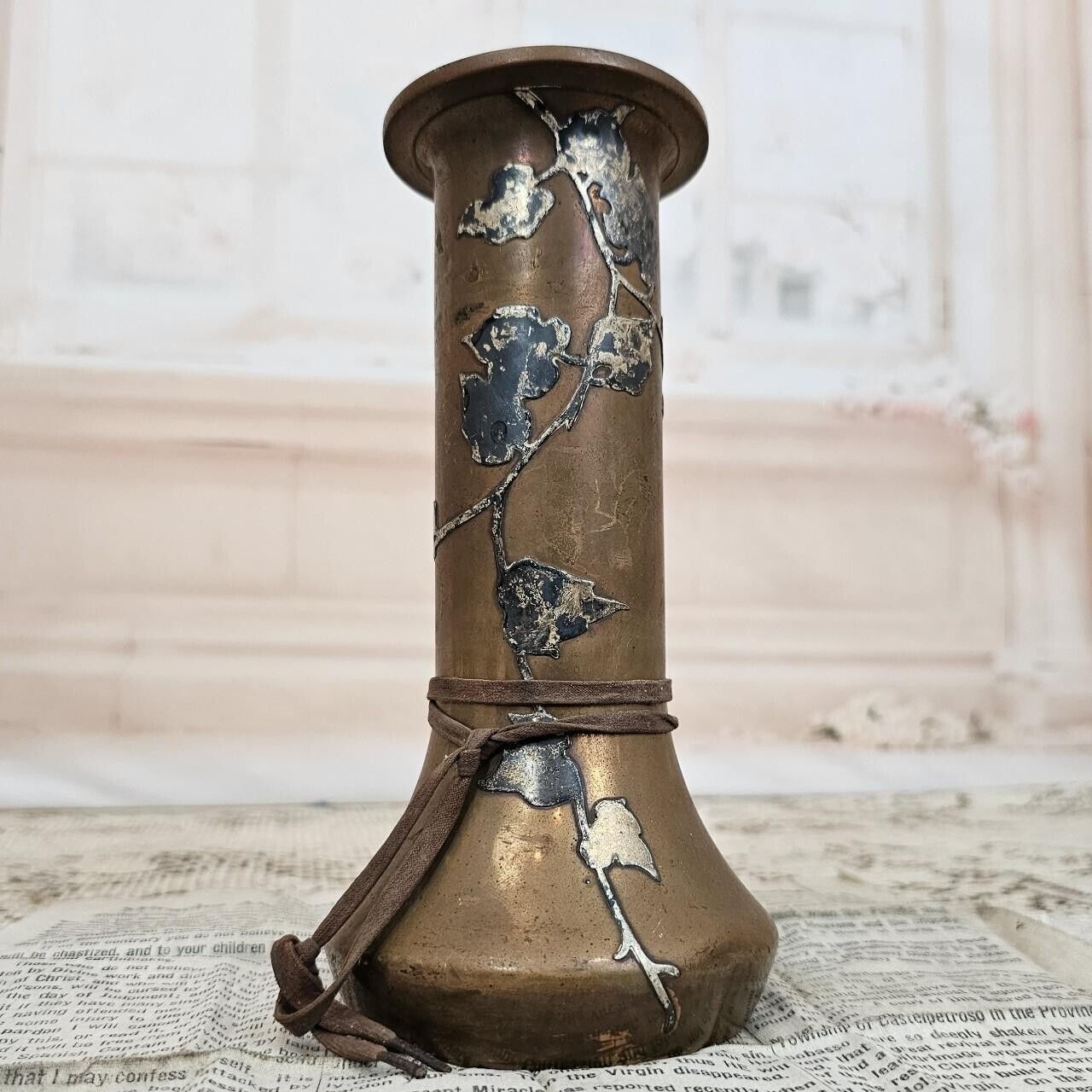 Antique Heintz Sterling on Bronze Copper Metal Vase NOT Marked Art Nouveau