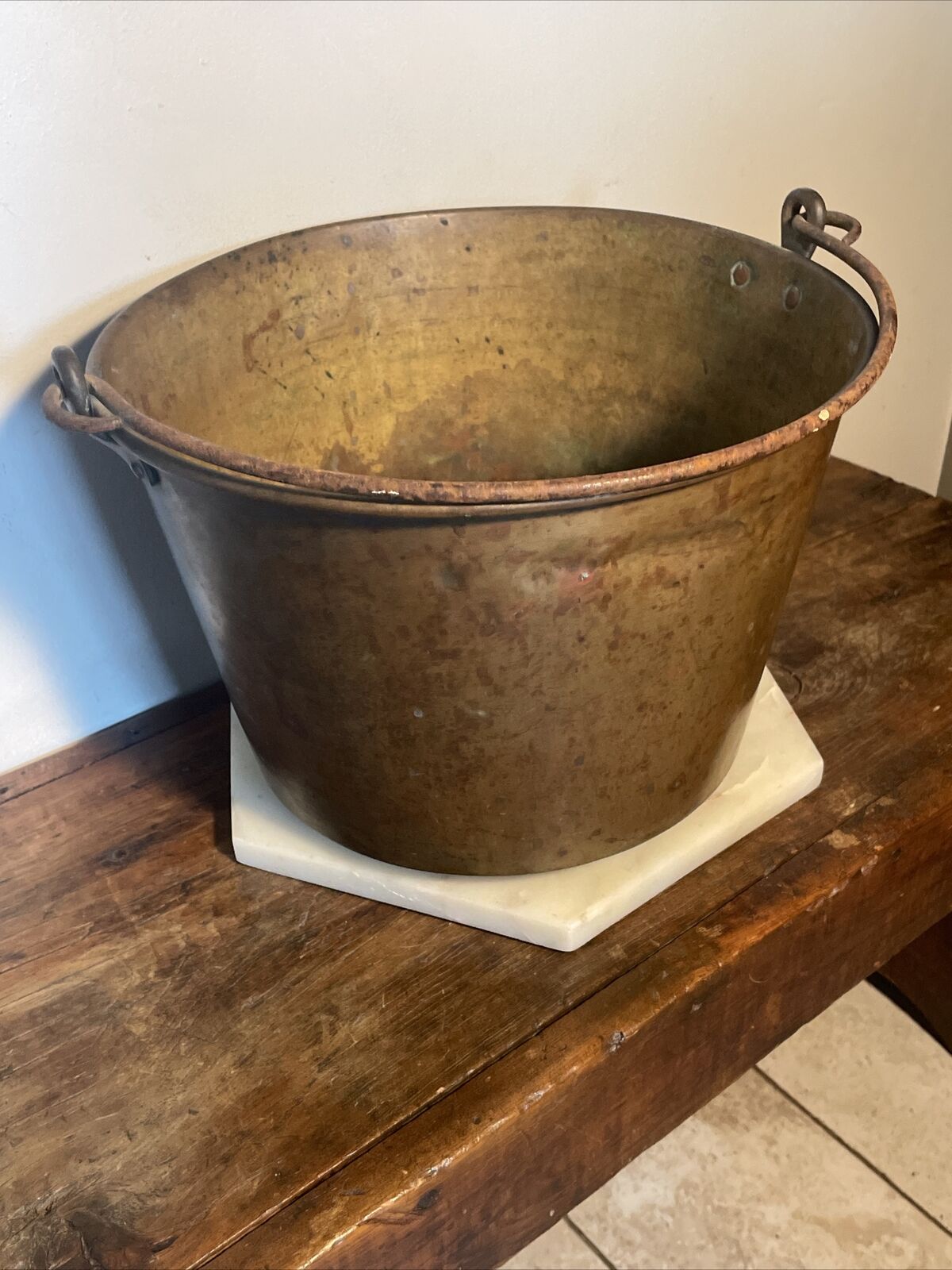Antique Vtg Primitive Country Farmhouse Copper Pail Bucket Hand Forged Handle