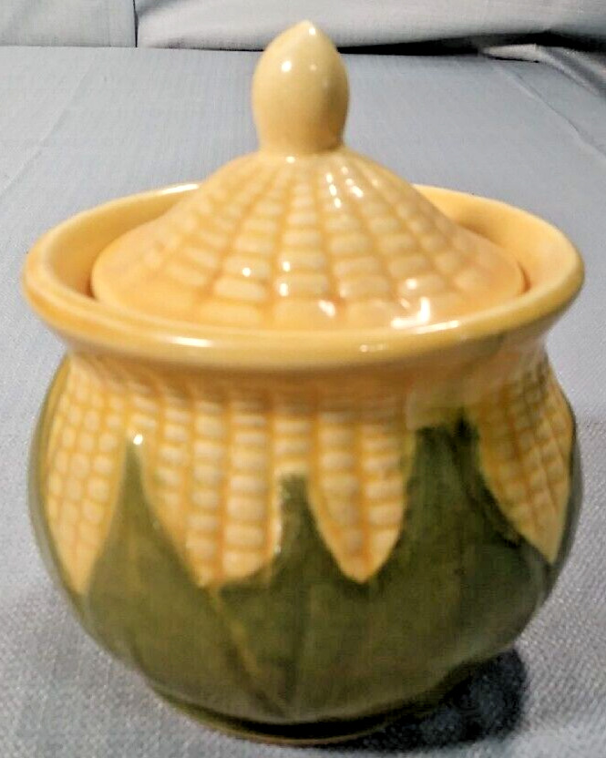 Vintage Shawnee Pottery Sugar Bowl With Lid Corn King #78 Yellow and Green