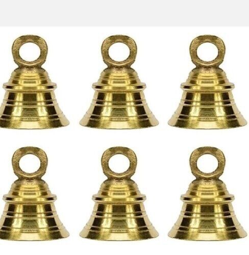 Brass Decorative Hanging Bell for Festival Home Temple Decoration with Hook 6Pcs