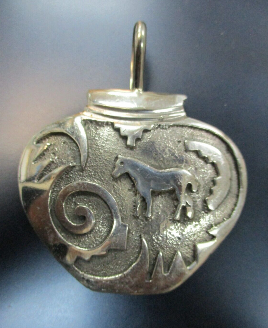 Native American Sterling Silver Horse Pendant pot shaped signed