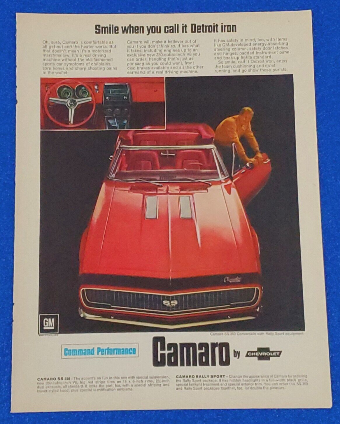1967 CHEVROLET CAMARO SUPER SPORT CONVERTIBLE V8 ORIGINAL COLOR PRINT AD (RED)