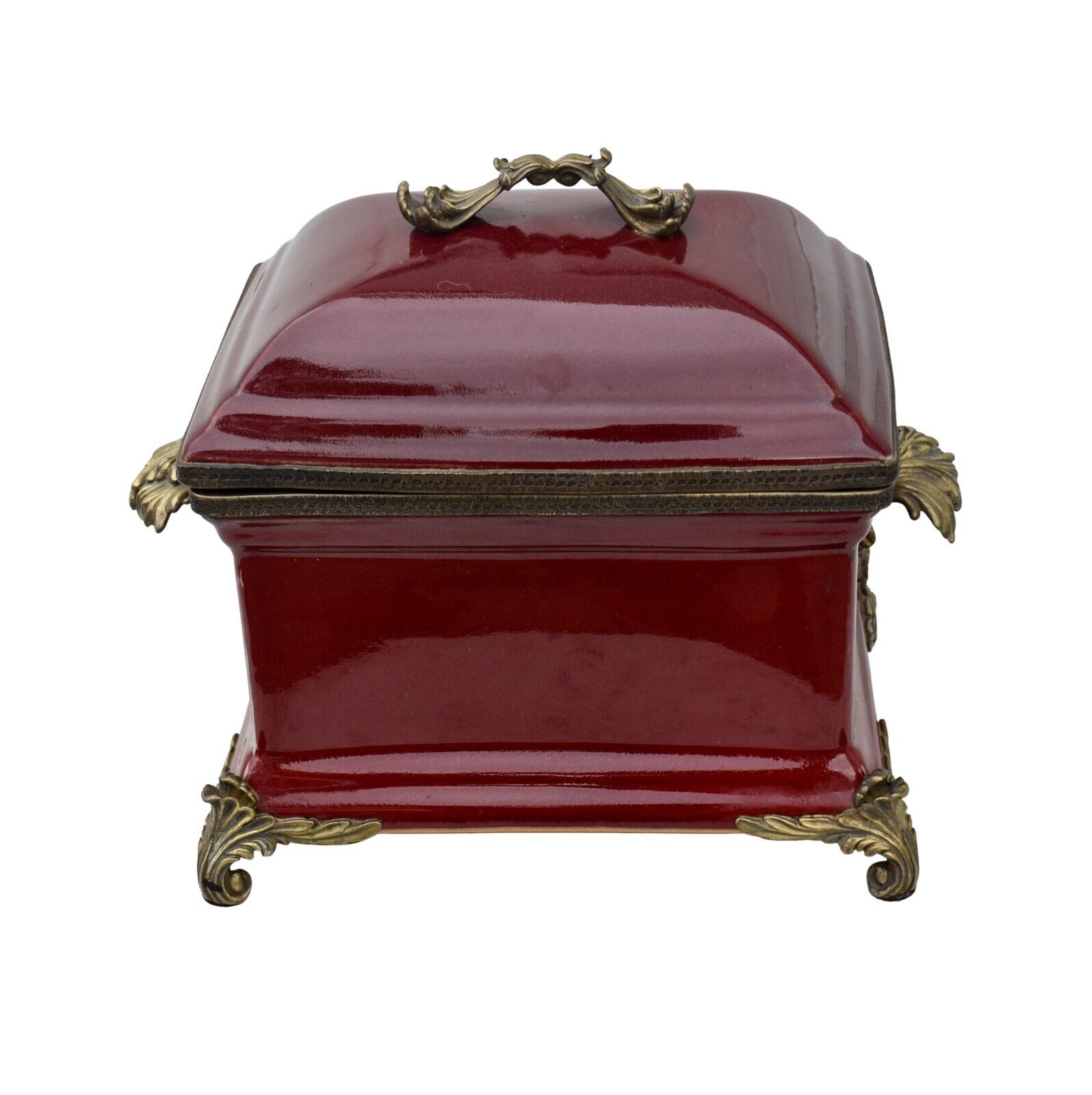 Vintage French Style Lidded Bombe\' Decorative Box with Brass Ormolu