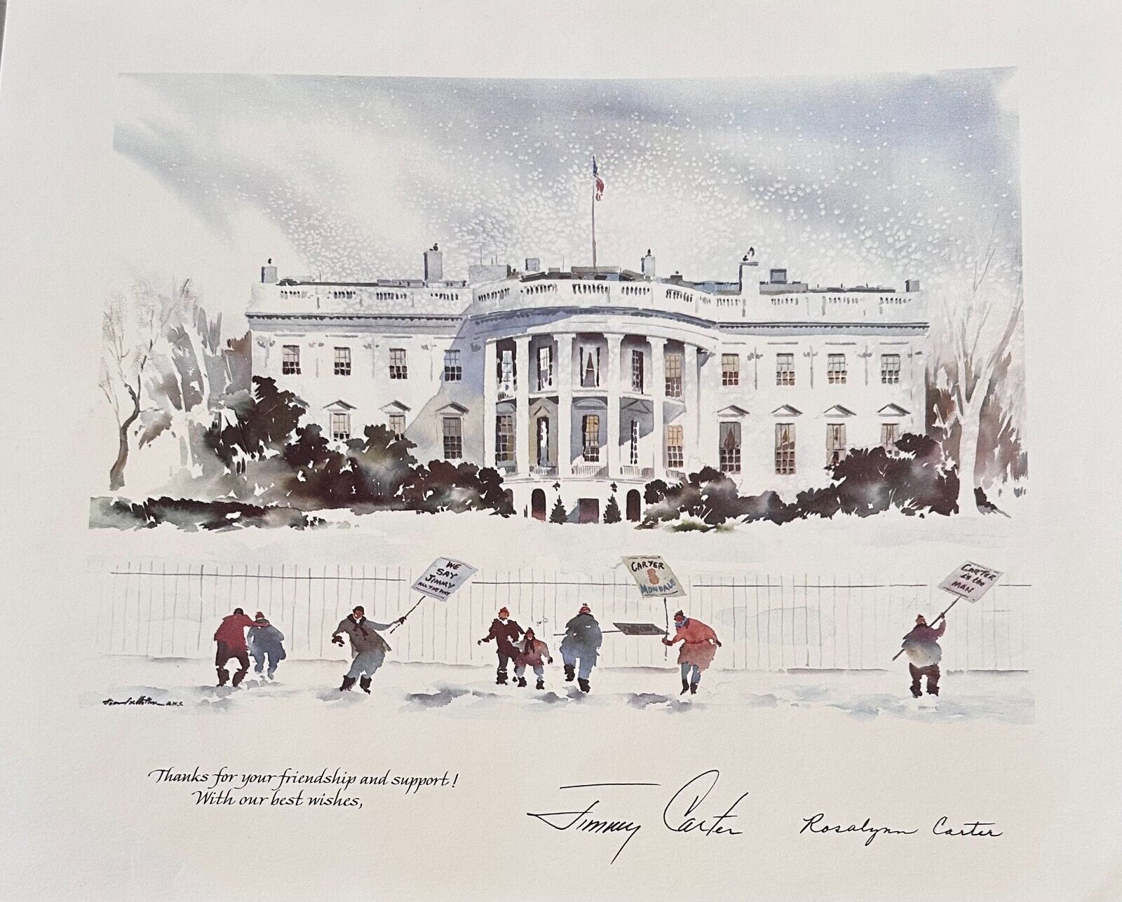 Jimmy Carter & Rosalynn Carter signed Christmas card whitehouse rare