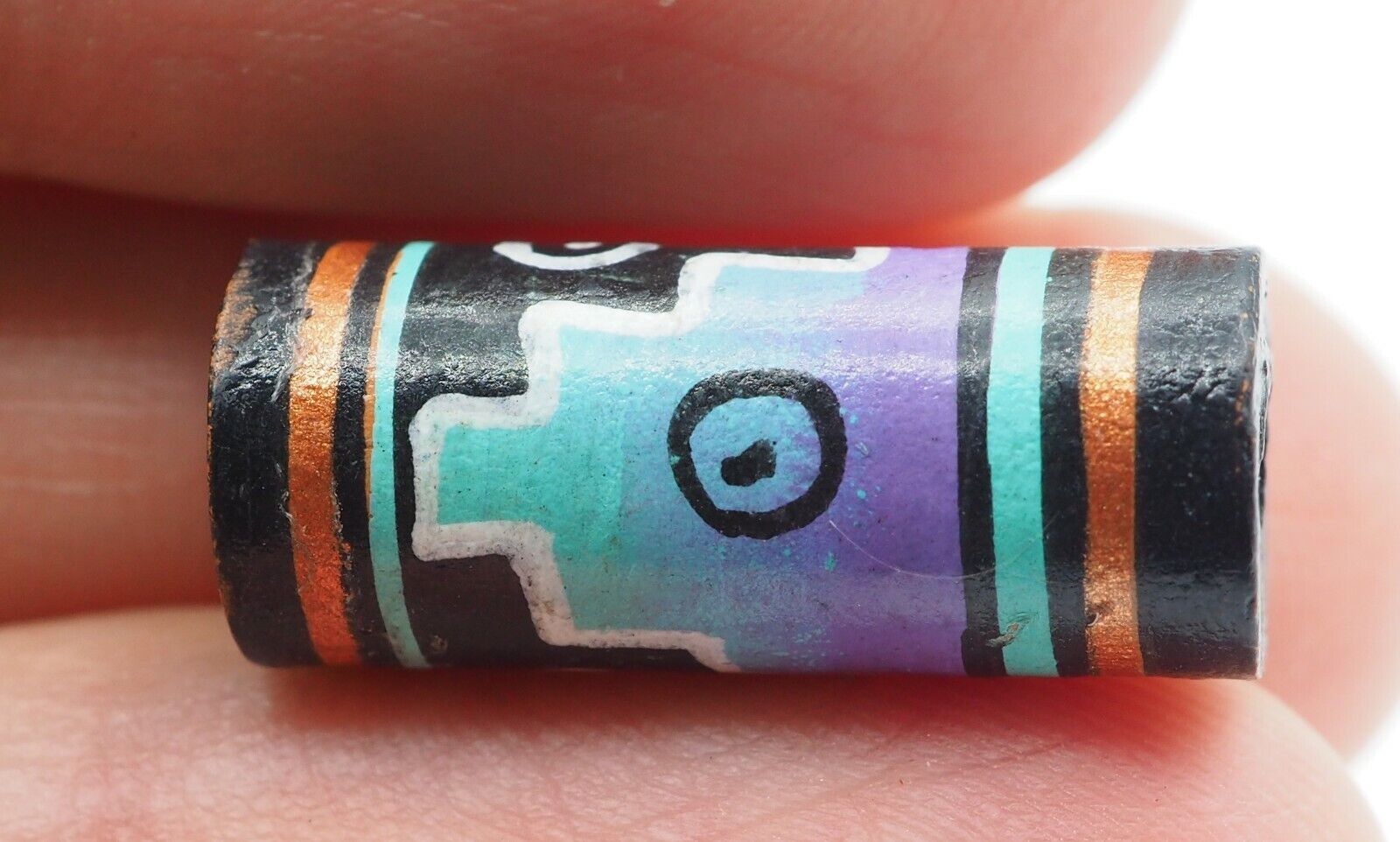 Antique Painted Latin America Culture City Green Building Tribal Clay bead 