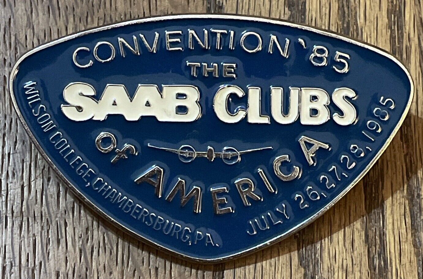 SAAB CLUBS Vintage Enamel Grill Badge From 1985 Club Convention Chambersburg, PA